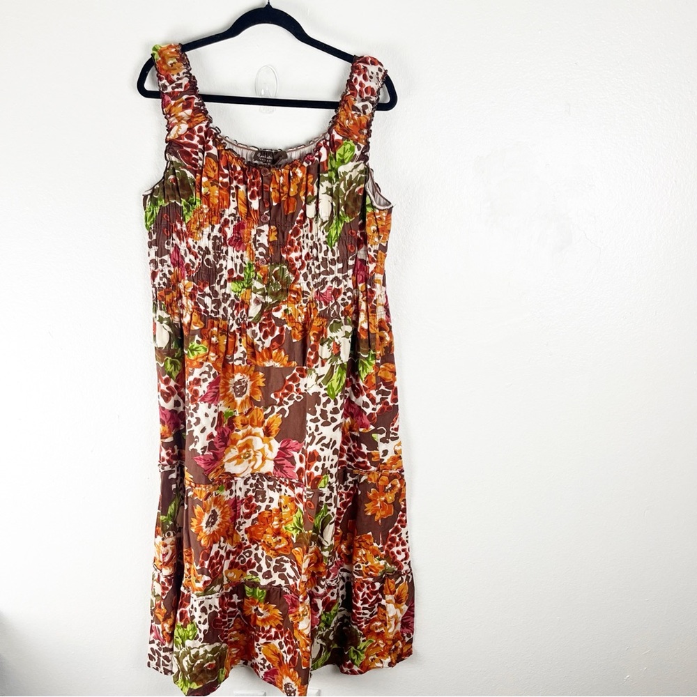 SPEED CENTRAL New York 100% Cotton Floral Tiered Midi Dress 3X Casual Brunch Tea